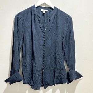 JOIE Women’s Black Blue Reptile Print TARIANA Blouse Long Cuff Button Up Size S